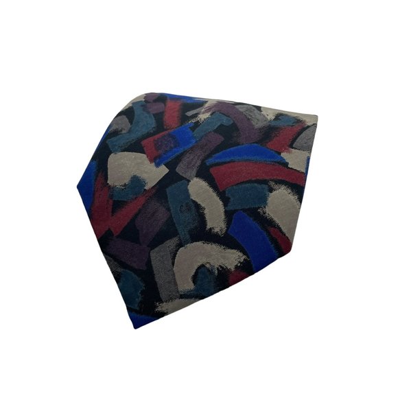 Andhurst Men's Abstract Black Red Blue Tan Classic Silk Necktie - Picture 6 of 6
